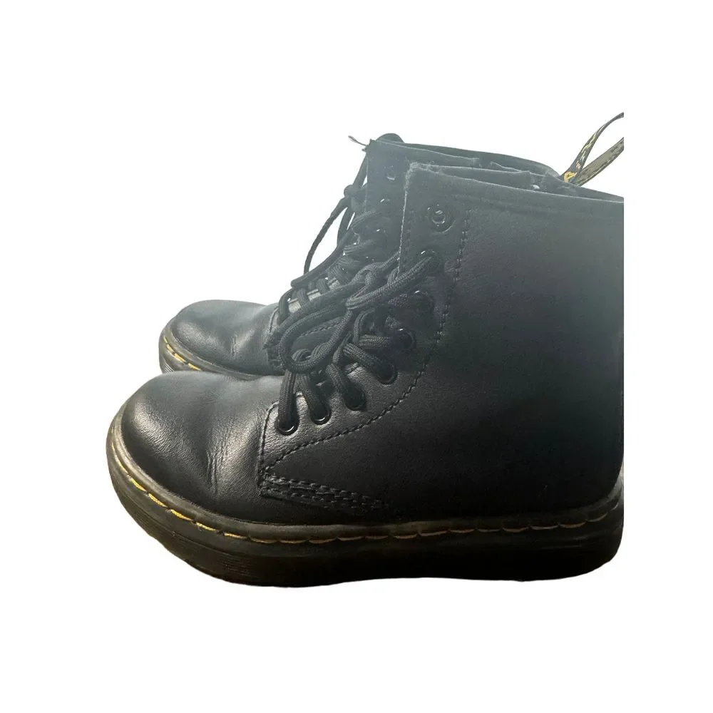 Dr Marten Girls Black Leather Lace Up Side Zip Boots Docs Girls Size 11‎
